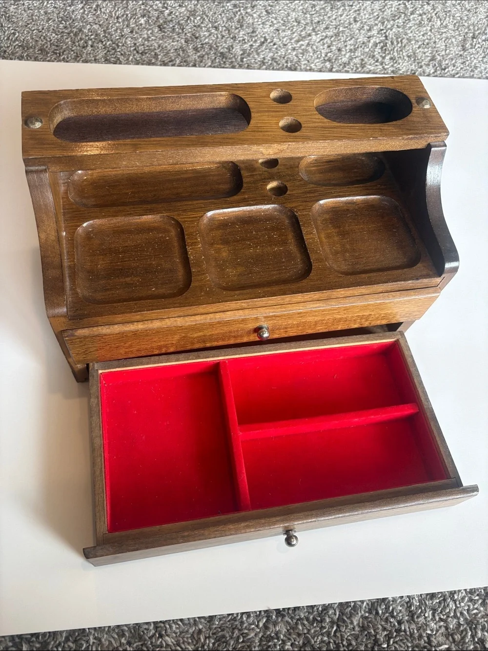 Valet Tray Vintage Wooden Desk Organizer Caddy Warm Brown